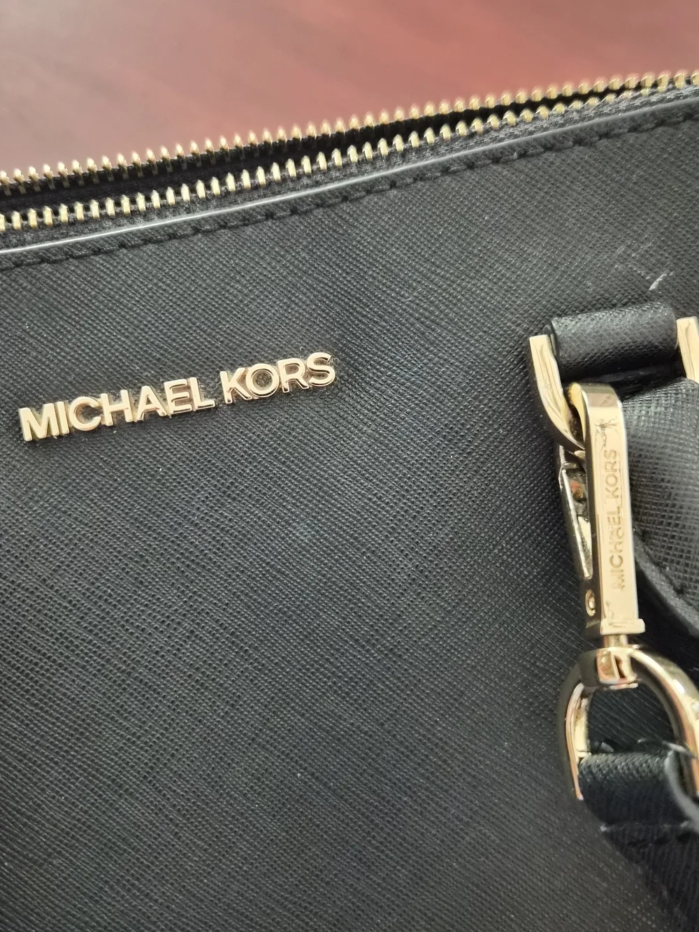 Michael Kors Black Saffiano Dome Crossbody Bag with Gold Hardware